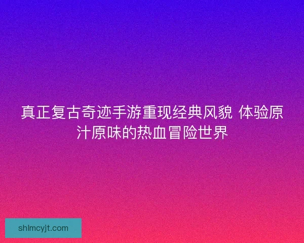 真正复古奇迹手游重现经典风貌 体验原汁原味的热血冒险世界